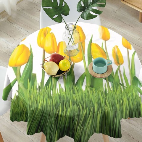 Габардиновая скатерть на обеденный стол «Желтые тюльпаны» вид 5