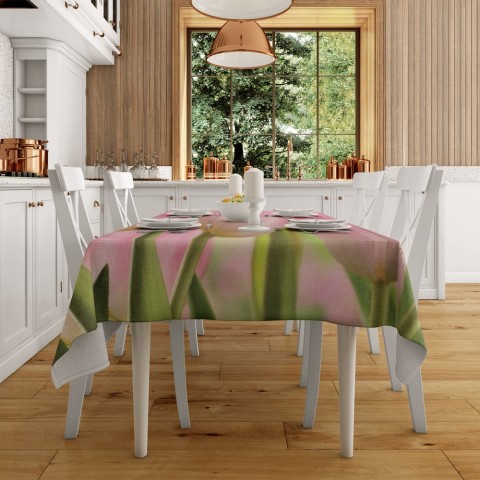 Текстильная 3D скатерть для стола «Крупные розовые тюльпаны» вид 2