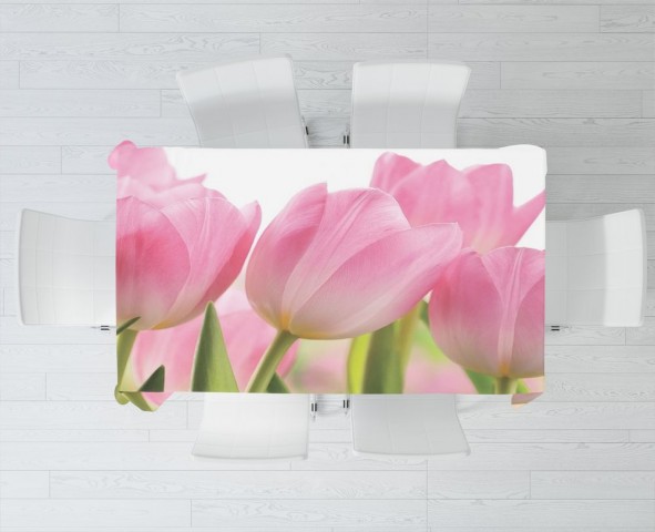 Текстильная 3D скатерть для стола «Крупные розовые тюльпаны» вид 3