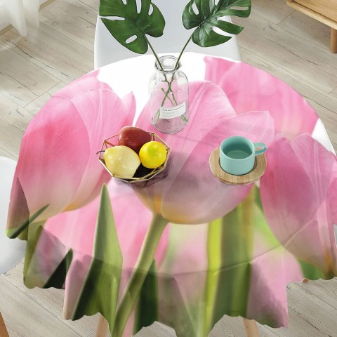 Текстильная 3D скатерть для стола «Крупные розовые тюльпаны» вид 5