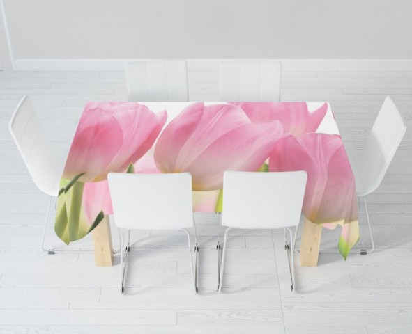Текстильная 3D скатерть для стола «Крупные розовые тюльпаны» вид 6
