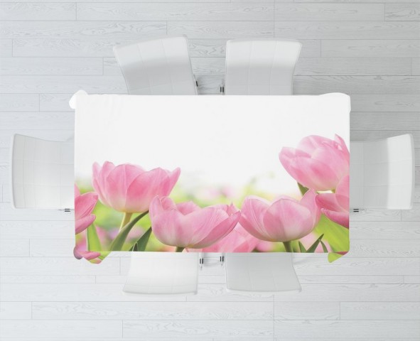 Полотняная скатерть на кухню «Нежные розовые тюльпаны» вид 3