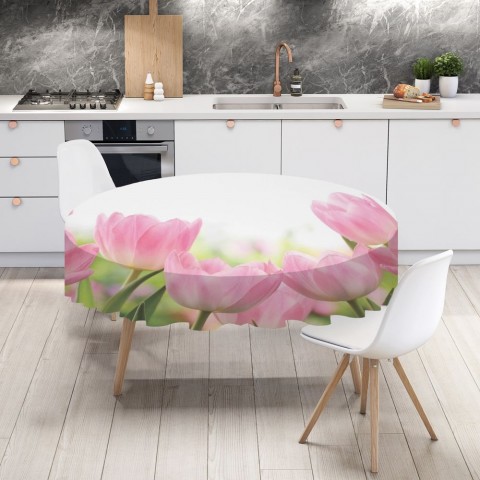 Полотняная скатерть на кухню «Нежные розовые тюльпаны» вид 4