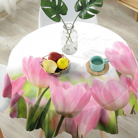 Полотняная скатерть на кухню «Нежные розовые тюльпаны» вид 5