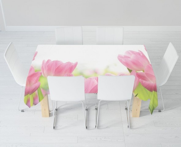 Полотняная скатерть на кухню «Нежные розовые тюльпаны» вид 6