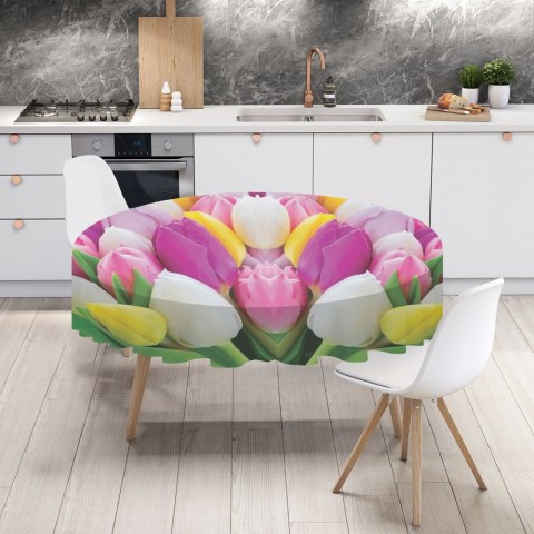 Габардиновая 3D скатерть для стола «Разнообразие тюльпанов» вид 4