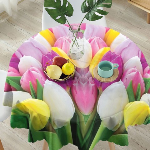 Габардиновая 3D скатерть для стола «Разнообразие тюльпанов» вид 5