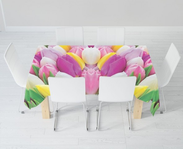 Габардиновая 3D скатерть для стола «Разнообразие тюльпанов» вид 6