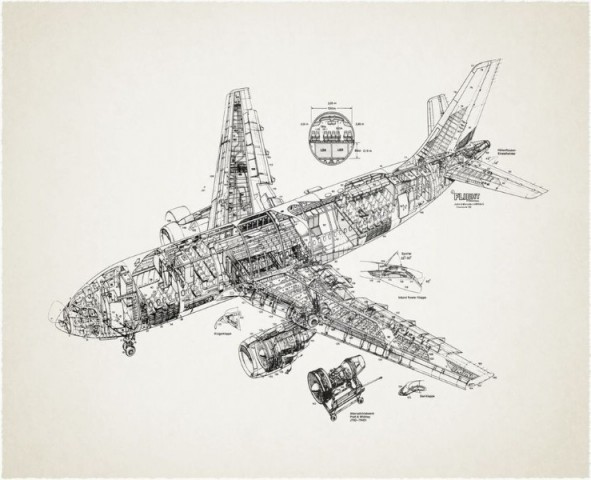 3D Скатерть «Самолет чертеж» вид 1