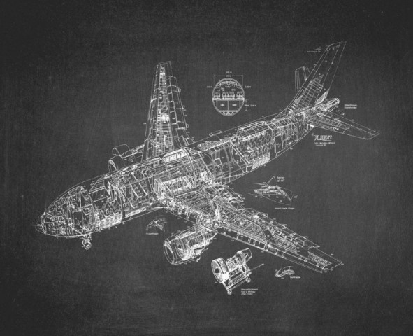 3D Скатерть «Самолет чертеж на темном» вид 1