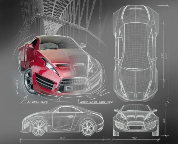 3D Скатерть «Красное авто схема» вид 1