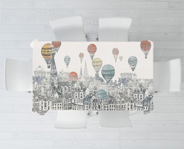 3D Скатерть «Воздушные шары над городом акварель» вид 2