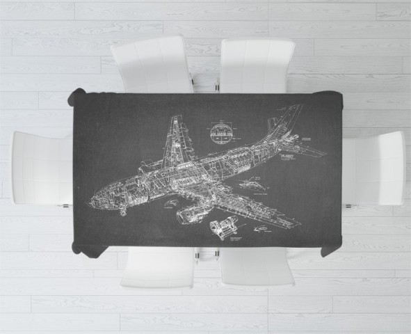 3D Скатерть «Самолет чертеж на темном» вид 2