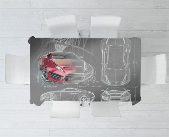 3D Скатерть «Красное авто схема» вид 2