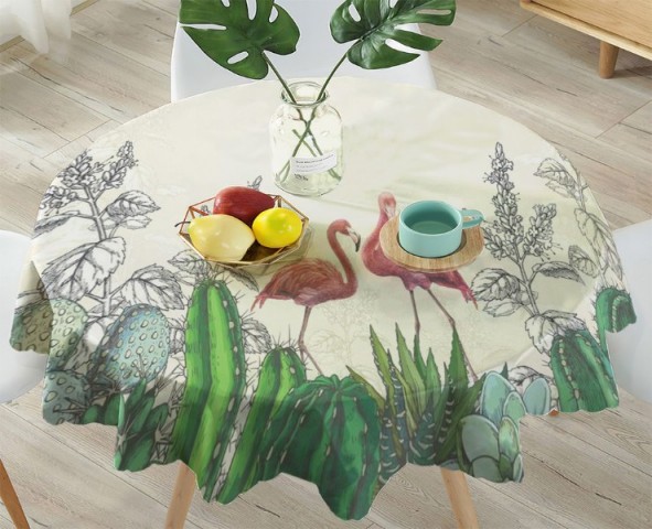 3D Скатерть «Фламинго в кактусах» вид 4