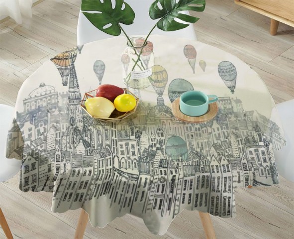 3D Скатерть «Воздушные шары над городом акварель» вид 4