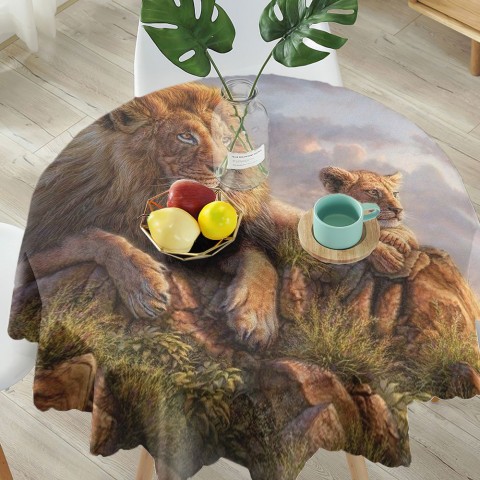 Полотняная 3D скатерть на кухню «Величественные львы» вид 5