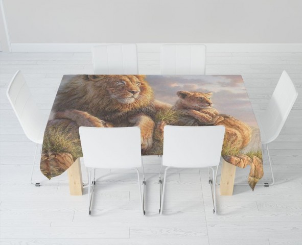 Полотняная 3D скатерть на кухню «Величественные львы» вид 6