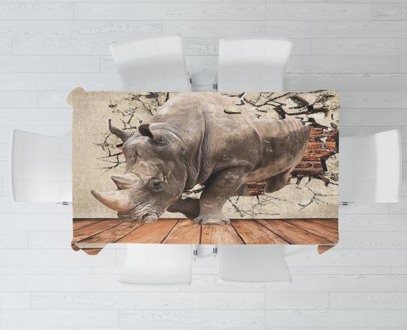 Габардиновая скатерть на обеденный стол «Носорог сквозь стену» вид 3