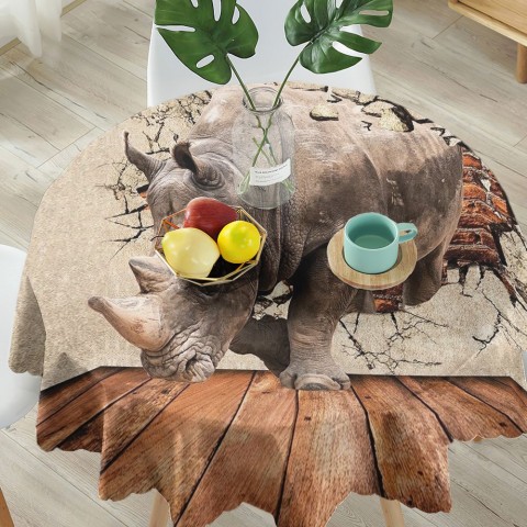 Габардиновая скатерть на обеденный стол «Носорог сквозь стену» вид 5