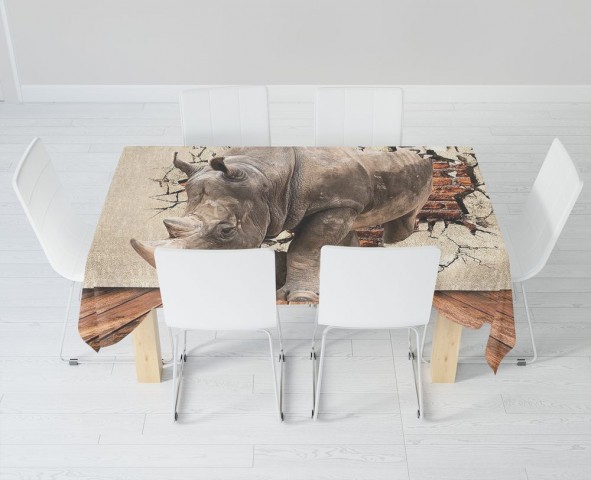 Габардиновая скатерть на обеденный стол «Носорог сквозь стену» вид 6