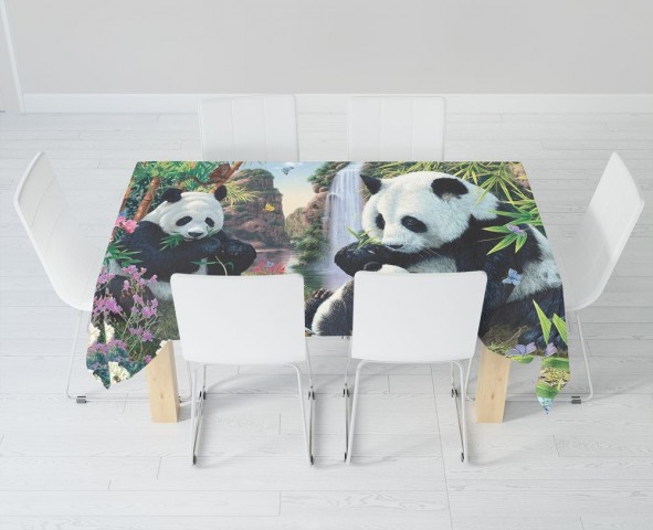 Текстильная фотоскатерть на обеденный стол «Семейство панд» вид 6