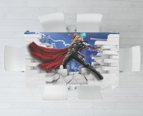 Тканевая 3D скатерть на обеденный стол «Тор из за стены» вид 3