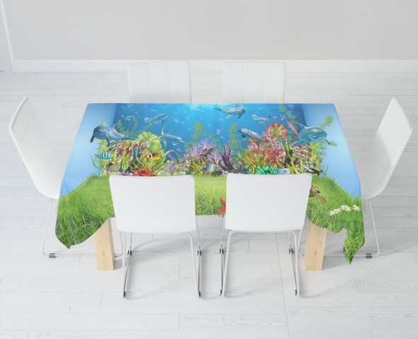 Габардиновая скатерть на обеденный стол «Газон под водой» вид 6