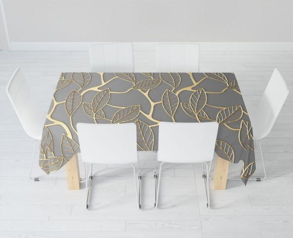 Текстильная скатерть на обеденный стол «Узор с золотыми листьями» вид 6