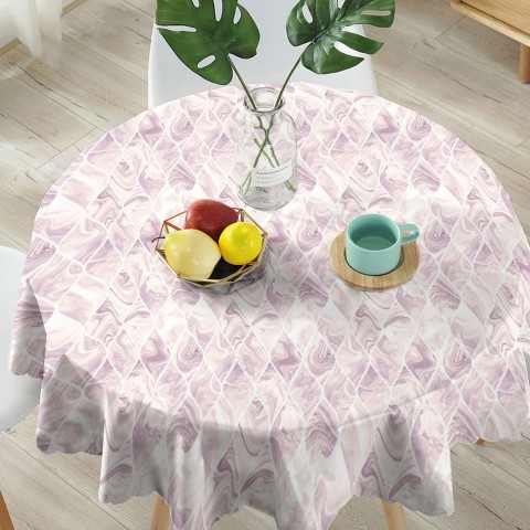 Текстильная фотоскатерть на обеденный стол «Разводы на розовом мраморе» вид 5