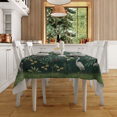 Полотняная скатерть на кухонный стол «Цапля в ночном саду» вид 2