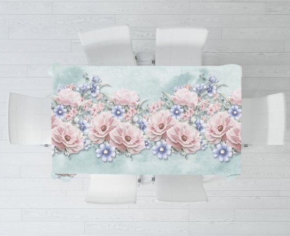 Текстильная 3D скатерть для стола «Цветочная гармония» вид 3