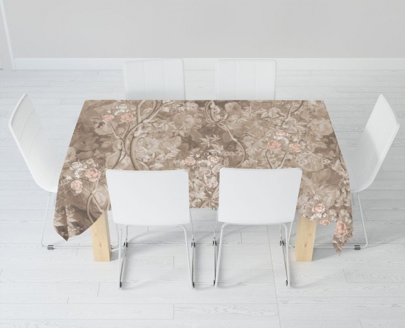 Полотняная скатерть на обеденный стол «Розовый сад в винтажном стиле» вид 6