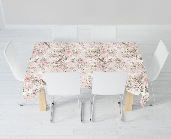 Полотняная скатерть для стола «Птицы в весенних розах» вид 6