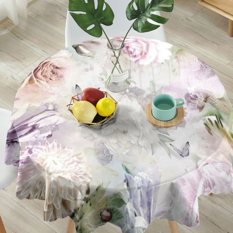 Текстильная фотоскатерть на обеденный стол «Бабочки в нежных цветах» вид 5