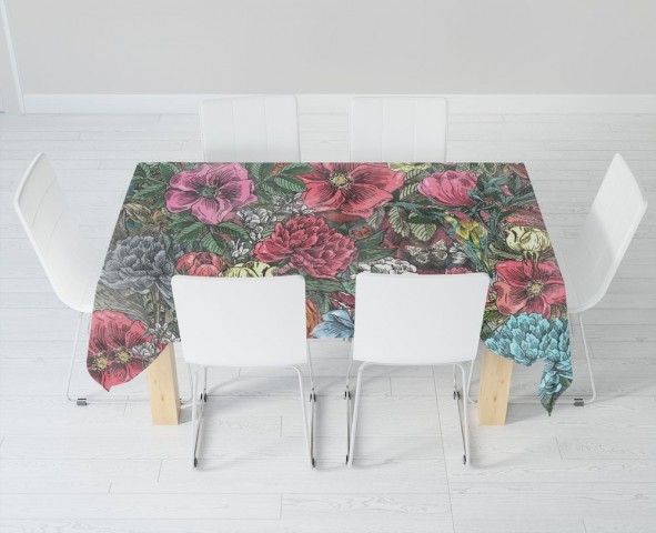 Полотняная 3D скатерть для стола «Птицы в ярких цветах» вид 6