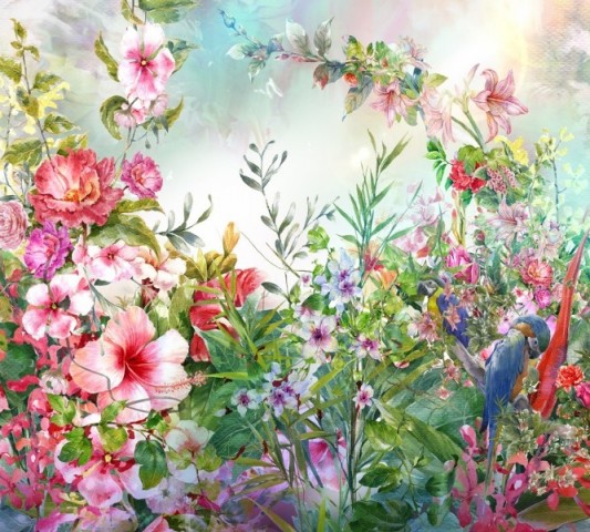 Габардиновая скатерть на обеденный стол «Цветущая поляна» вид 1
