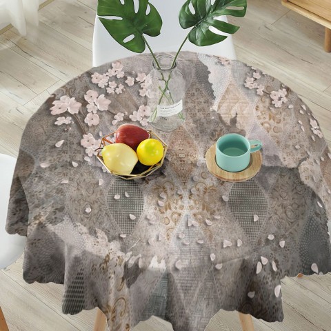 Тканевая 3D скатерть на кухню «Ветви сакуры на винтажном фоне» вид 5