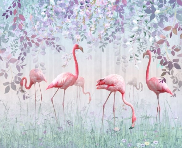 3D Скатерть «Фламинго в саду» вид 1