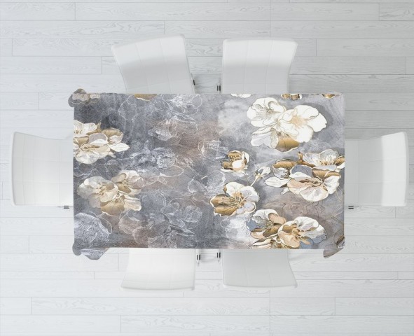 Габардиновая 3D скатерть на кухонный стол «Золотая феерия» вид 3