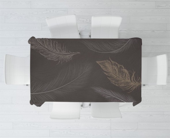 3D Скатерть «Эскизные перья на шоколадном фоне» вид 2