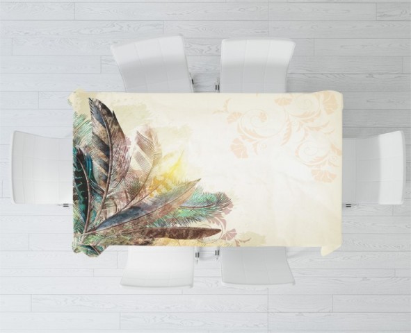 3D Скатерть «Букет из перьев с цветочным орнаментом» вид 2