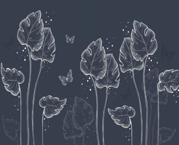 3D Скатерть «Бабочки в листьях. Холодная ночь» вид 1