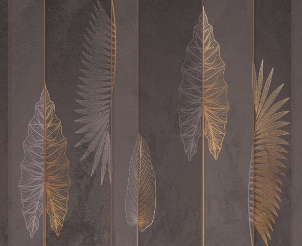 3D Скатерть «Панно с тропическими листьями в бронзовом оттенке» вид 1