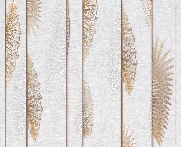 3D Скатерть «Панно с тропическими листьями на белом холсте» вид 1