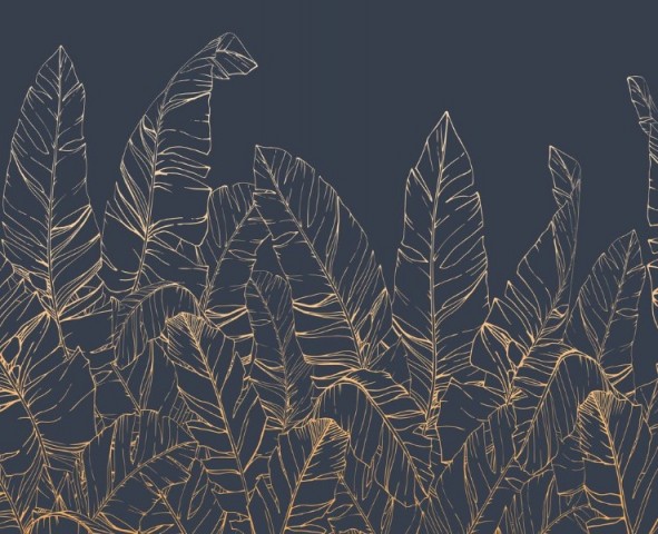 3D Скатерть «Композиция с листвой в тёмно-синих тонах» вид 1