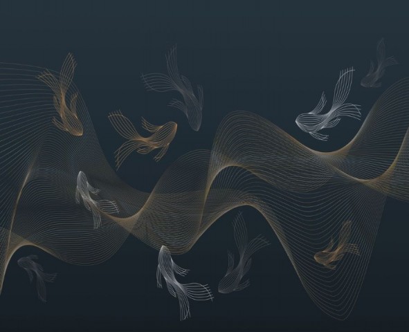 3D Скатерть «Золотые волны глубоко под водой» вид 1