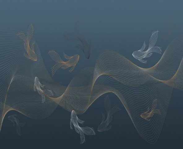 3D Скатерть «Золотые волны в морской синиве» вид 1
