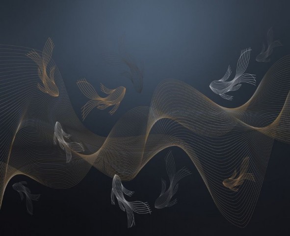 3D Скатерть «Золотые волны в океанских глубинах» вид 1