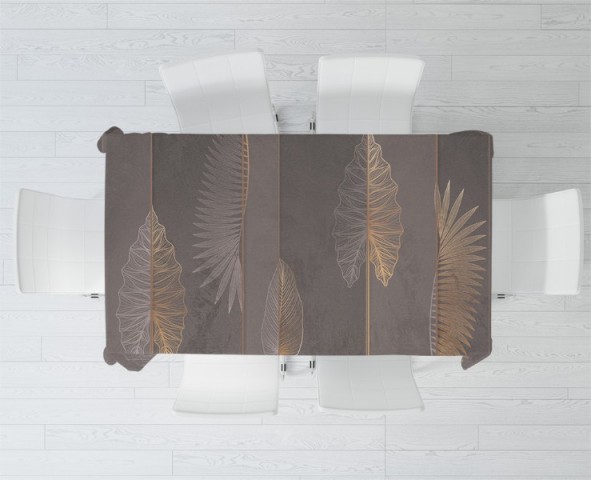 3D Скатерть «Панно с тропическими листьями в бронзовом оттенке» вид 2